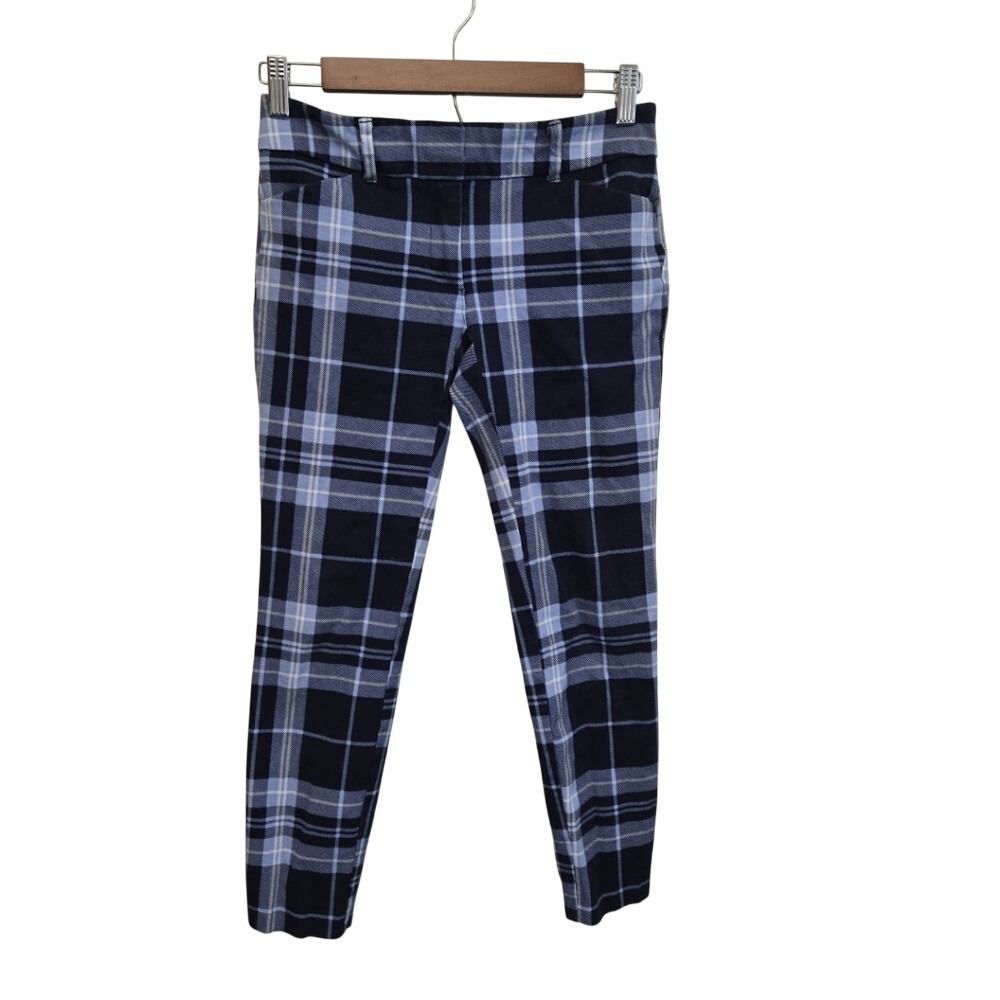 NY & Co Blue Plaid Stretch Dress‎ Pants Womens Medium Straight Leg